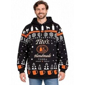 Tito's Handmade Vodka Austin Texas Ugly Christmas Hoodie Men L Black Fair Isle